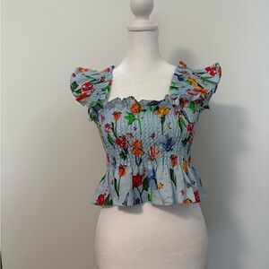 Hill House the Ellie Crop Top in Light Blue Space Floral NWT